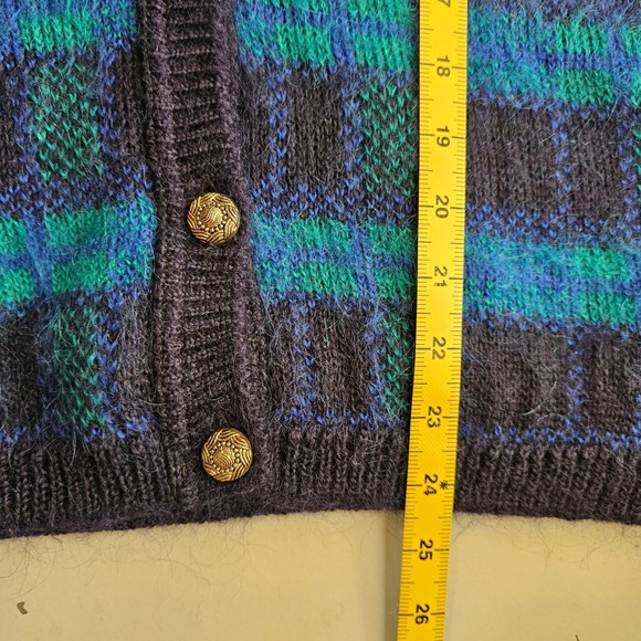VTG Pitlochry L Mohair Blend Cardigan Blue Plaid Old Money Heritage Preppy UK - Picture 7 of 10